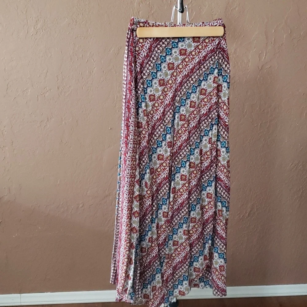 Earthbound Trading Company Women's Multicolored Faux Wrap Skirt Maxi Size S